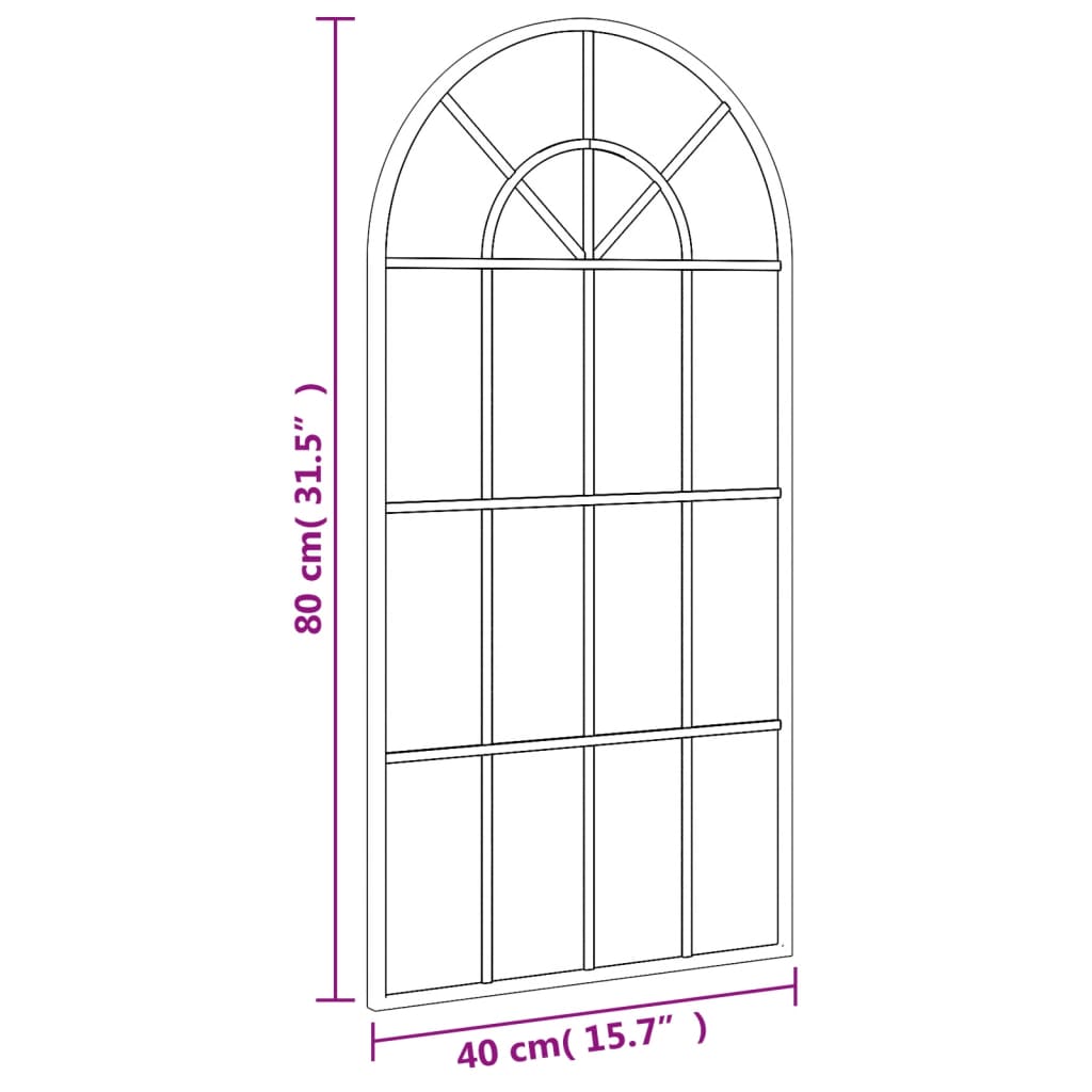 vidaXL Wall Mirror Black 11.8"x23.6" Arch Iron-3