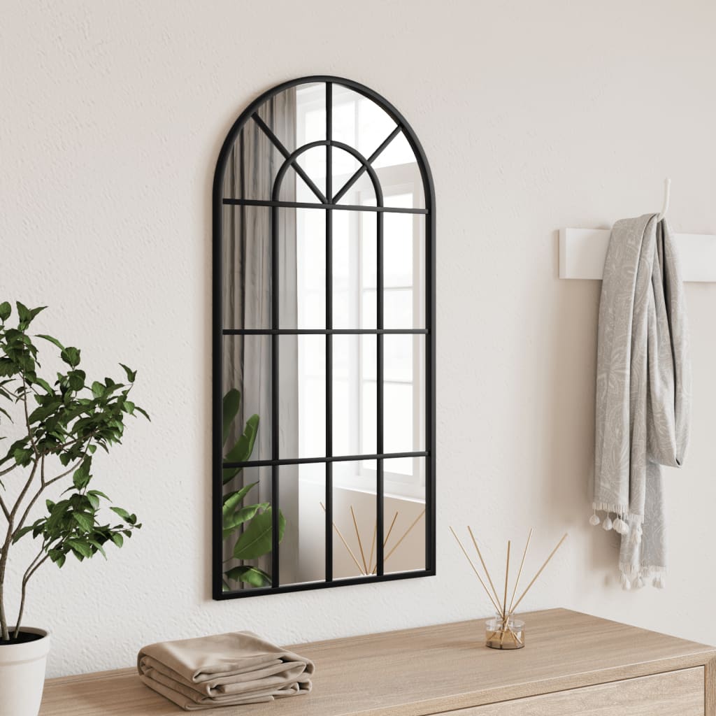 vidaXL Wall Mirror Black 11.8"x23.6" Arch Iron-29