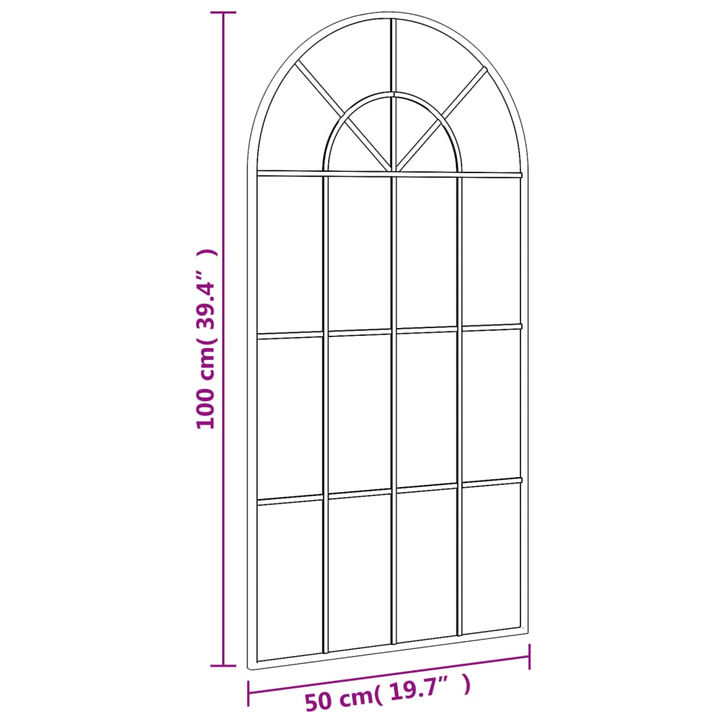 vidaXL Wall Mirror Black 11.8"x23.6" Arch Iron-28