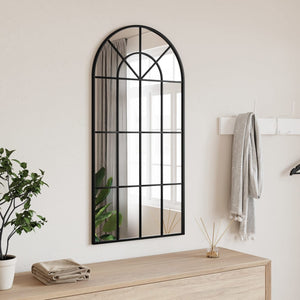 vidaXL Wall Mirror Black 11.8"x23.6" Arch Iron-25