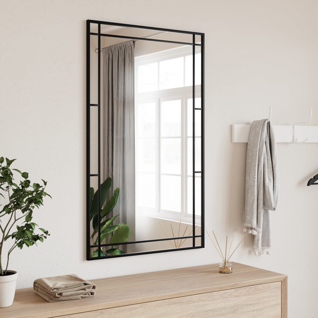 vidaXL Mirror Decorative Wall Mounted Make up Mirror Black Rectangle Iron-46