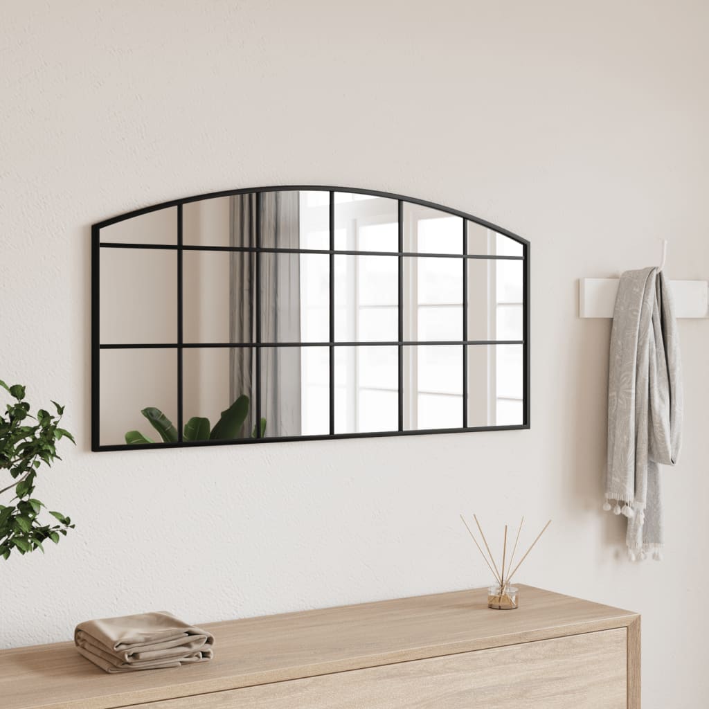 vidaXL Wall Mirror Black 23.6"x11.8" Arch Iron-17