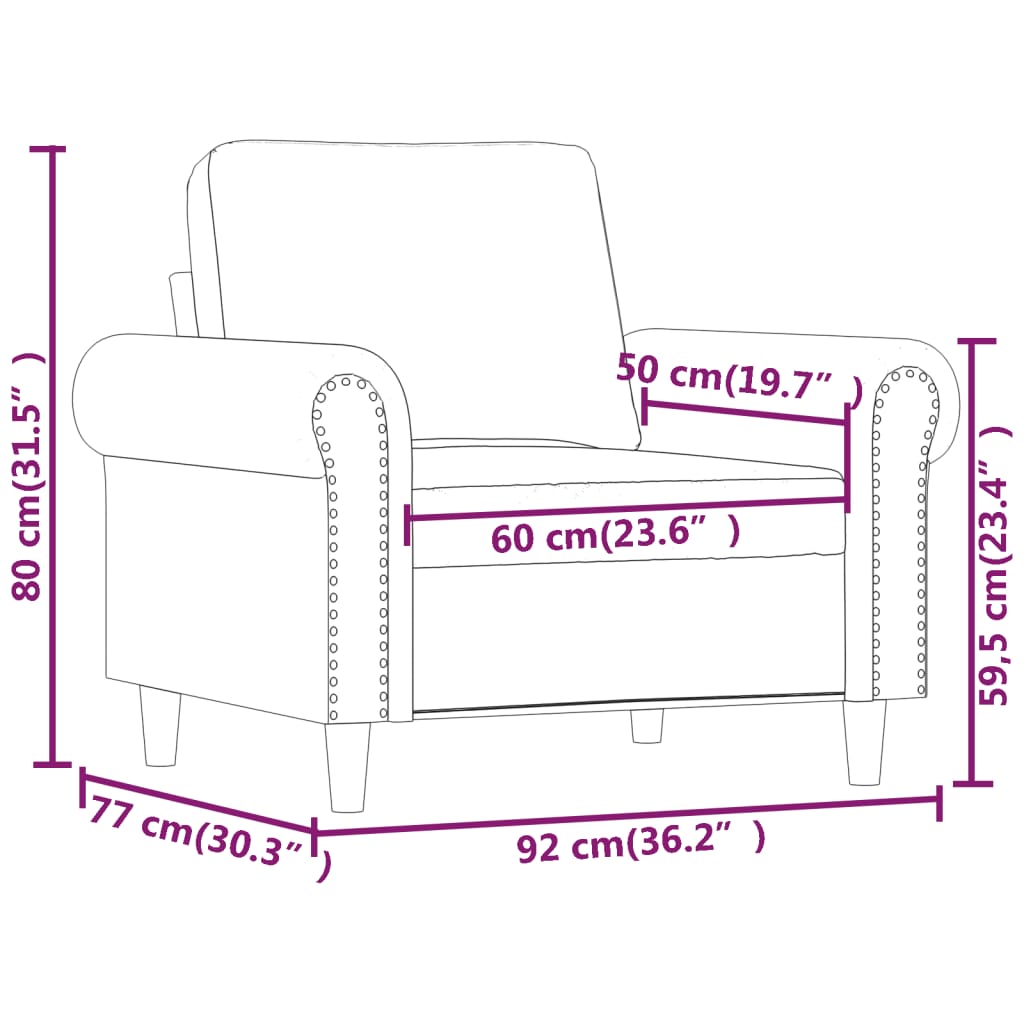 vidaXL Sofa Chair Accent Upholstered Club Armchair for Living Room Velvet-49