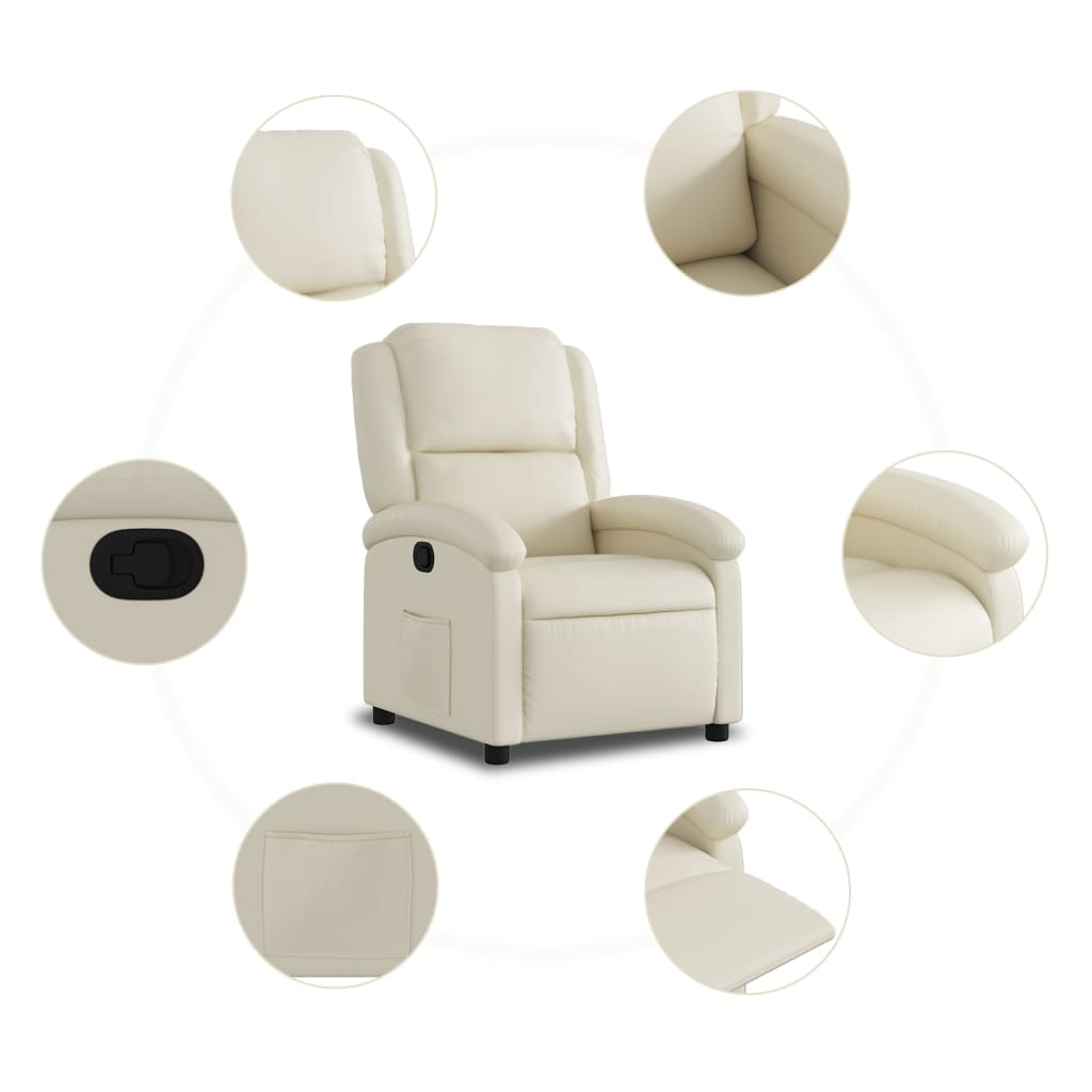 vidaXL Recliner Chair Cream Faux Leather-3