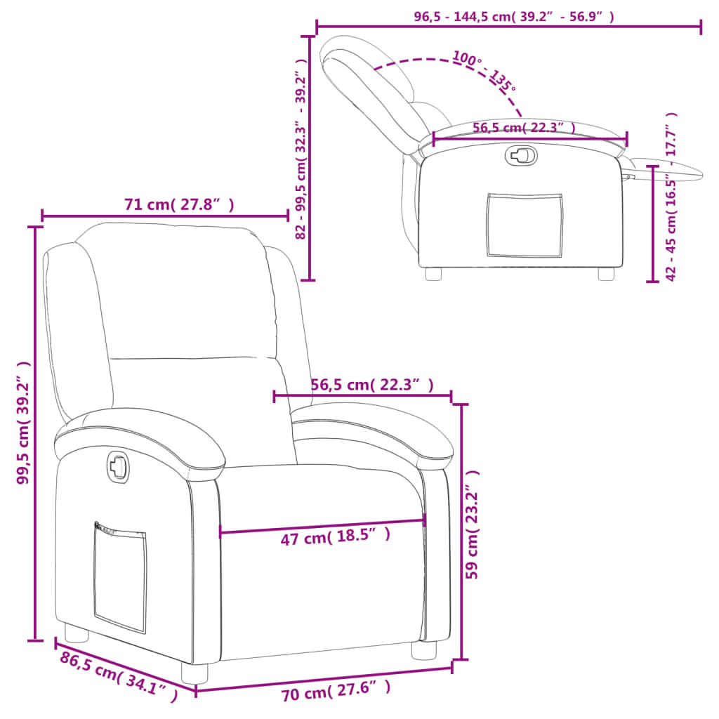 vidaXL Recliner Chair Cream Faux Leather-8