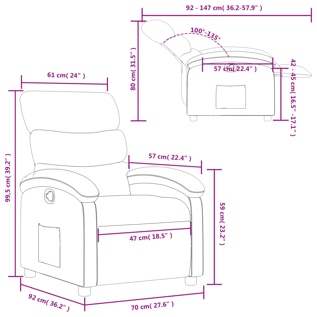 vidaXL Recliner Chair Light Gray Fabric-8