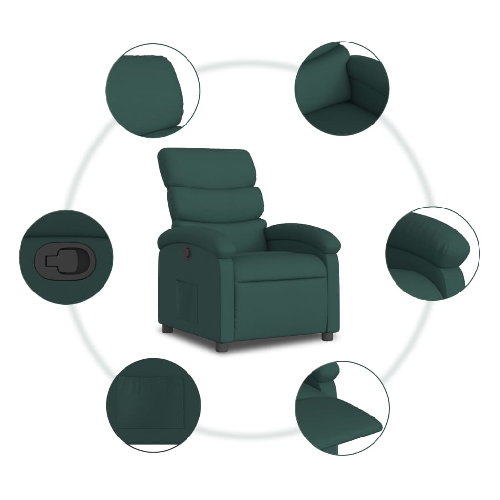 vidaXL Recliner Chair Dark Green Fabric-5