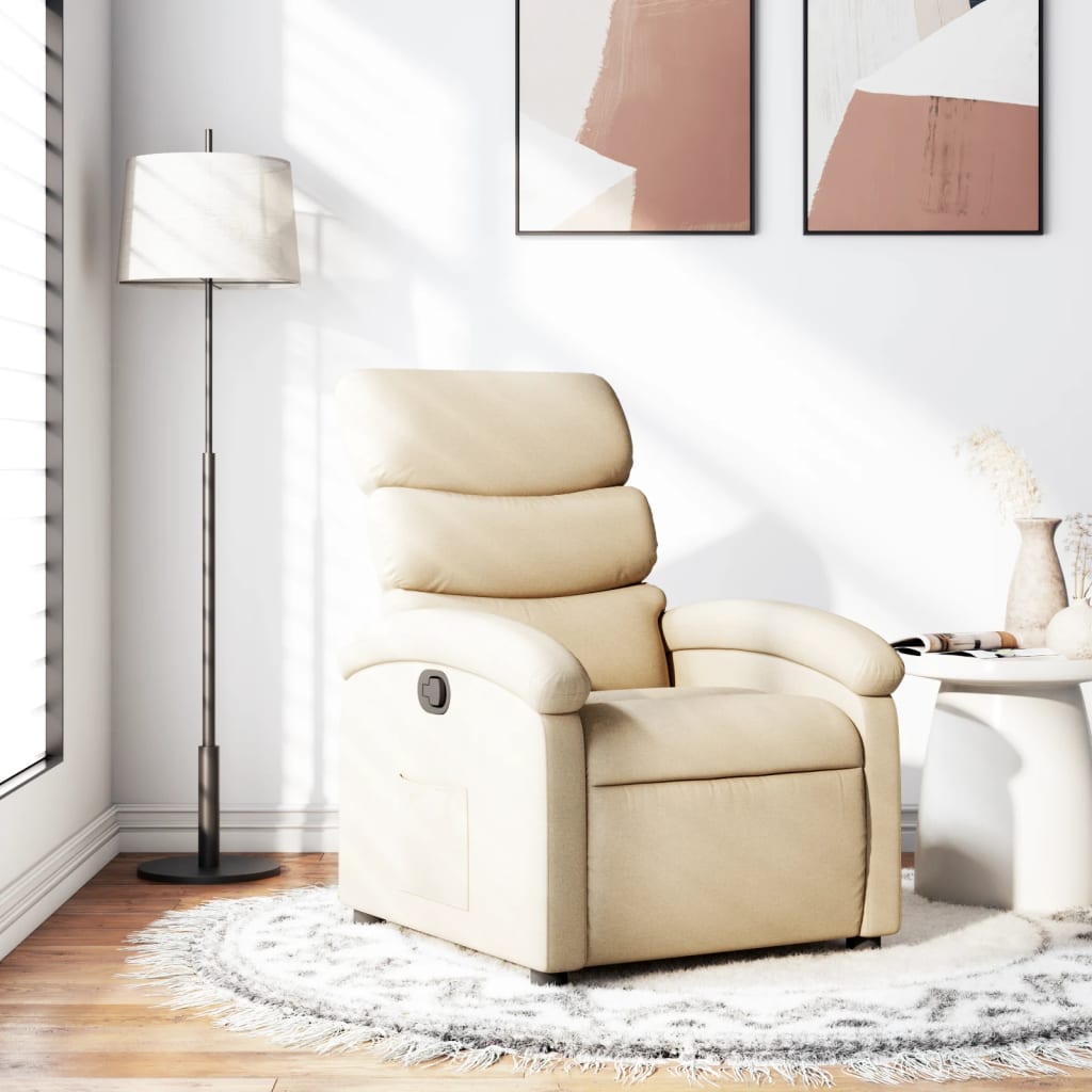 vidaXL Recliner Chair Cream Fabric-0