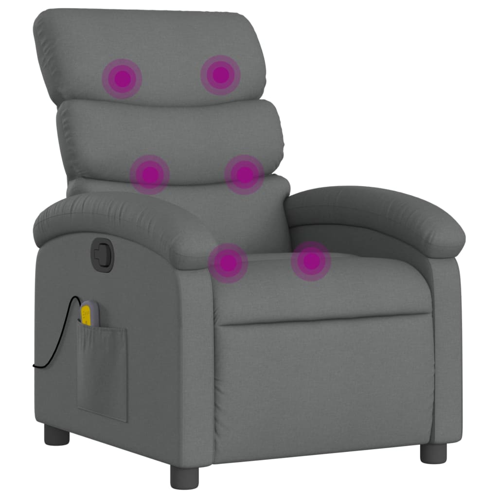 vidaXL Massage Recliner Chair Dark Gray Fabric-5