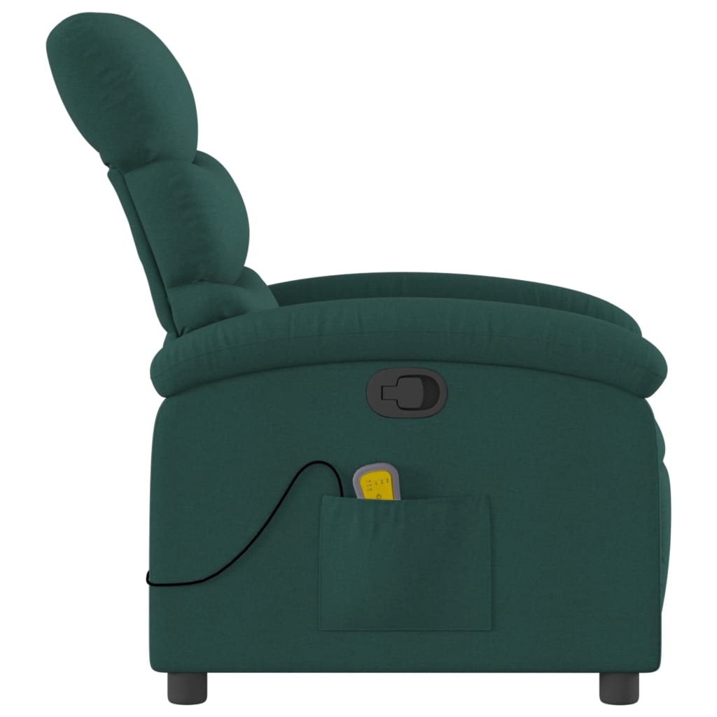 vidaXL Massage Recliner Chair Dark Green Fabric-2