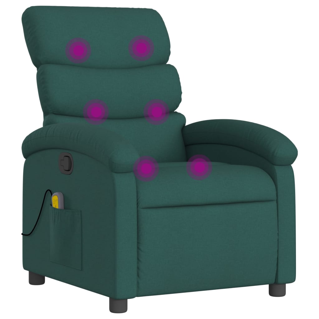 vidaXL Massage Recliner Chair Dark Green Fabric-5