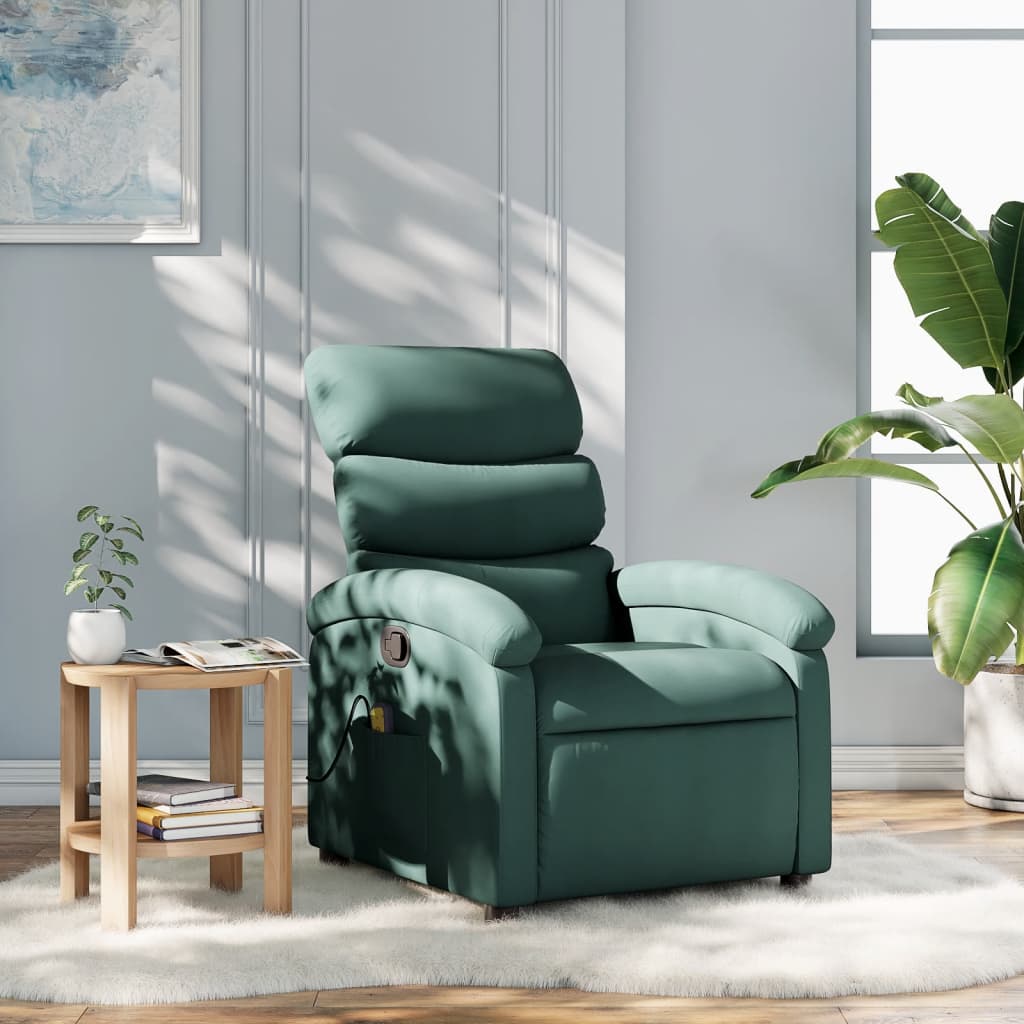 vidaXL Massage Recliner Chair Dark Green Fabric-0