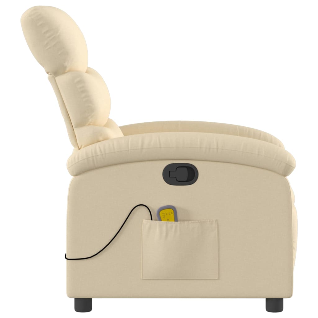 vidaXL Massage Recliner Chair Cream Fabric-2