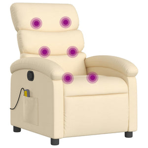 vidaXL Massage Recliner Chair Cream Fabric-5