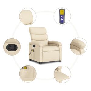 vidaXL Massage Recliner Chair Cream Fabric-6