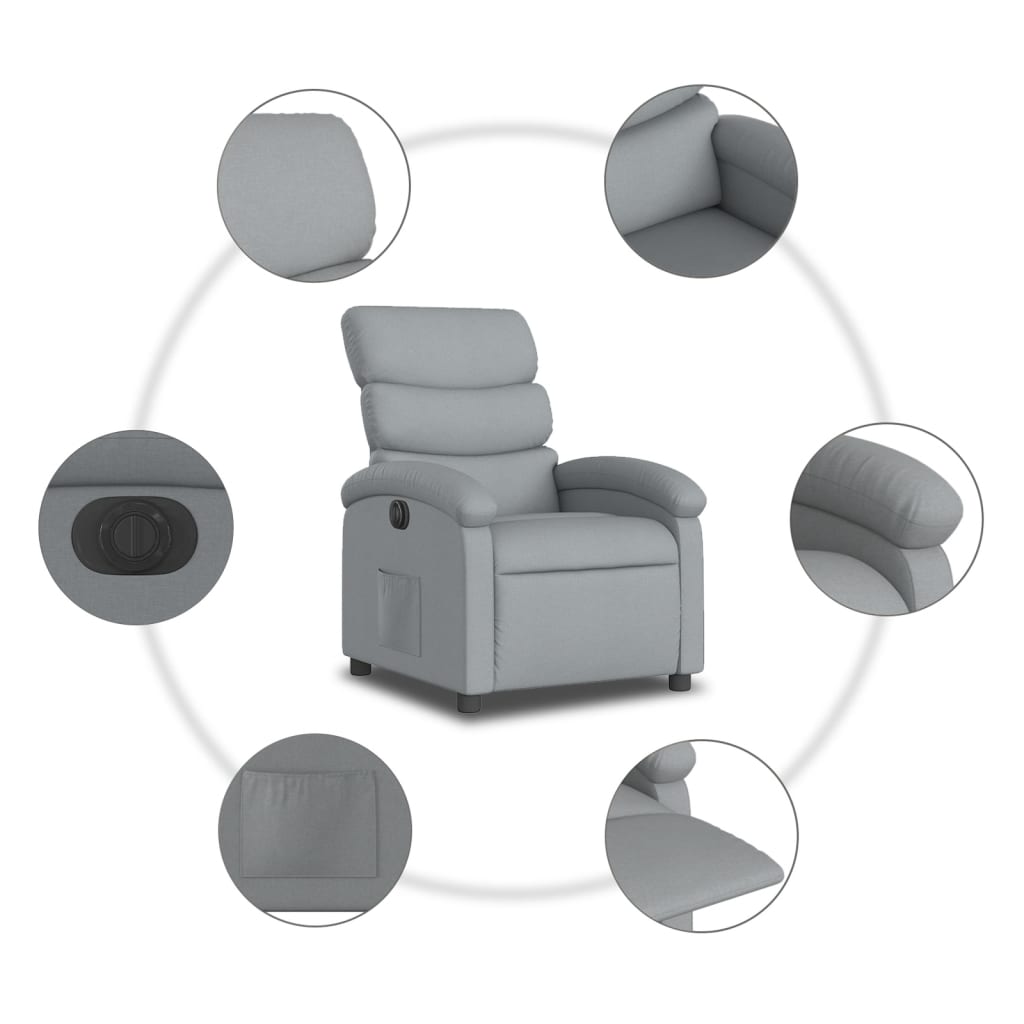 vidaXL Electric Recliner Chair Light Gray Fabric-5