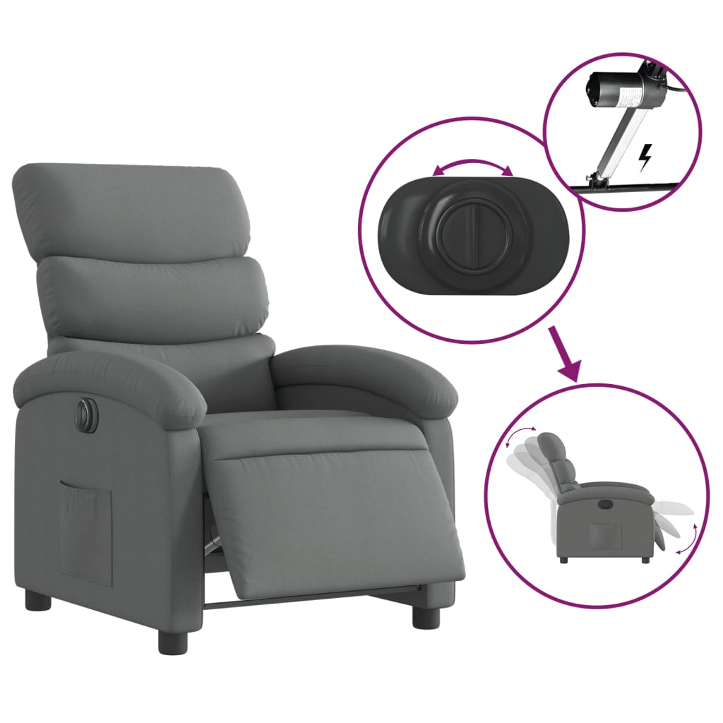 vidaXL Electric Recliner Chair Dark Gray Fabric-3