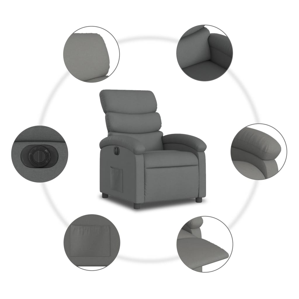 vidaXL Electric Recliner Chair Dark Gray Fabric-5