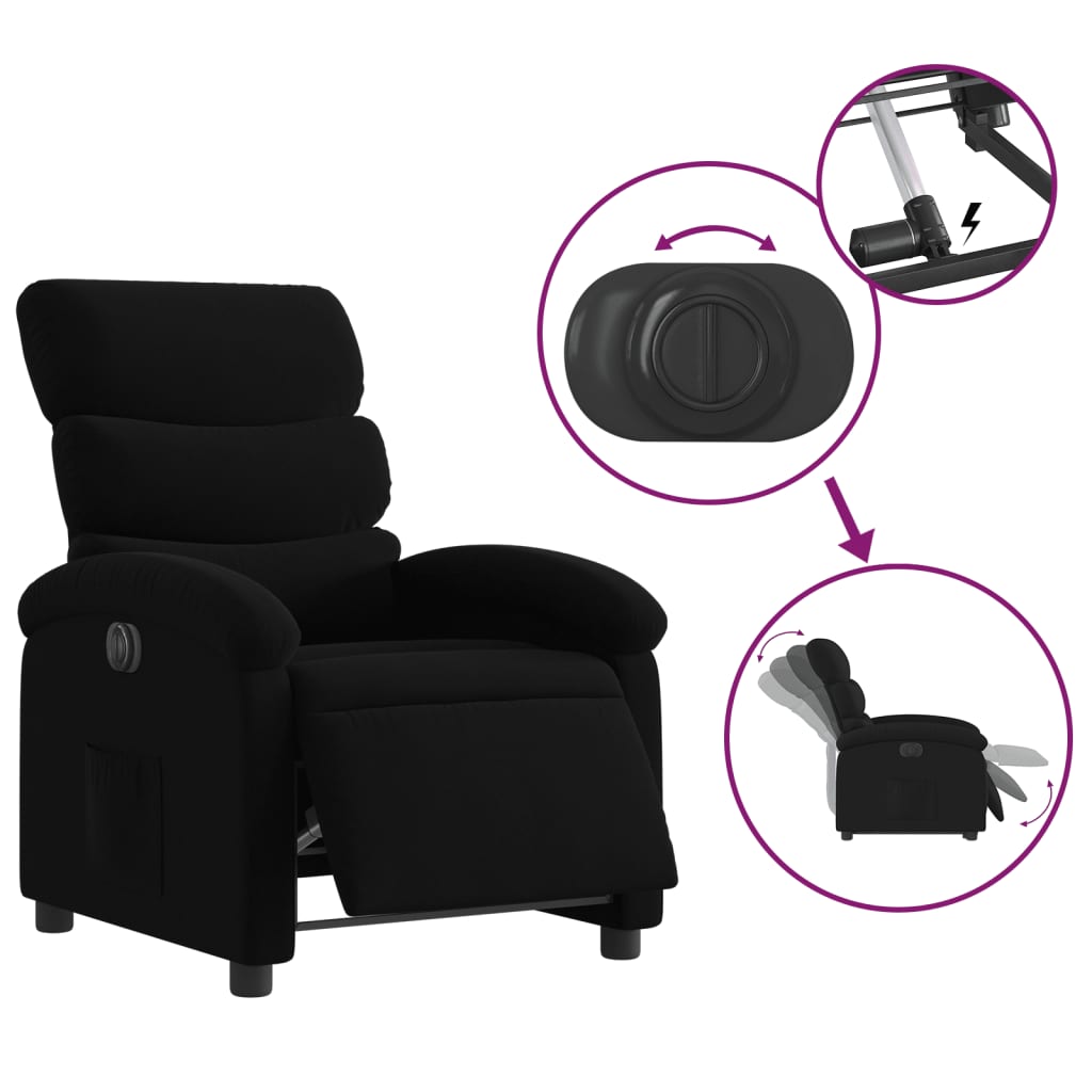 vidaXL Electric Recliner Chair Black Fabric-3