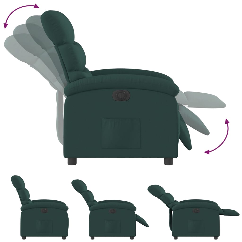 vidaXL Electric Recliner Chair Dark Green Fabric-4