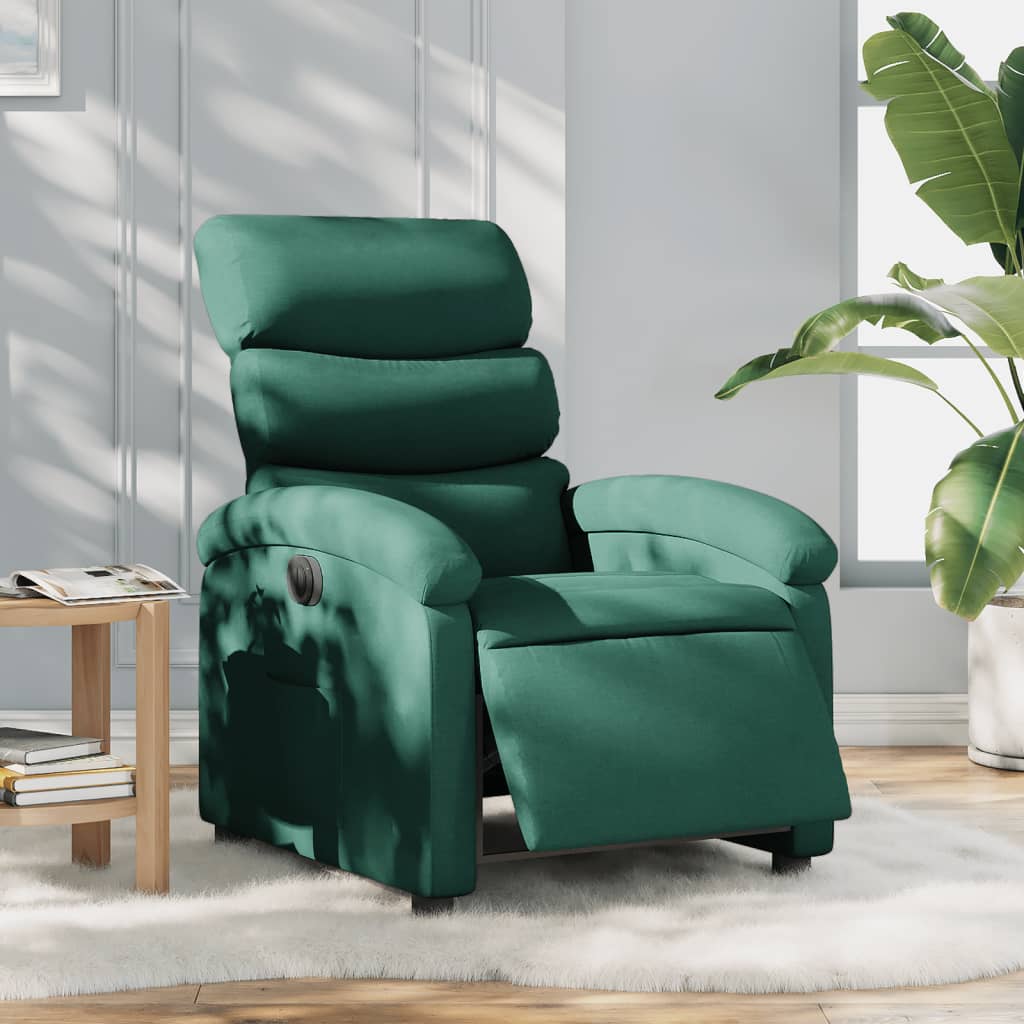 vidaXL Electric Recliner Chair Dark Green Fabric-0