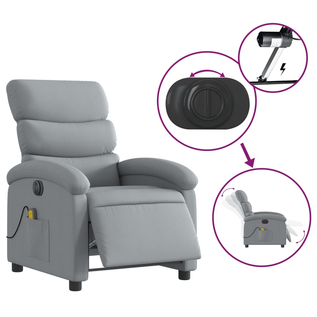 vidaXL Electric Massage Recliner Chair Light Gray Fabric-3