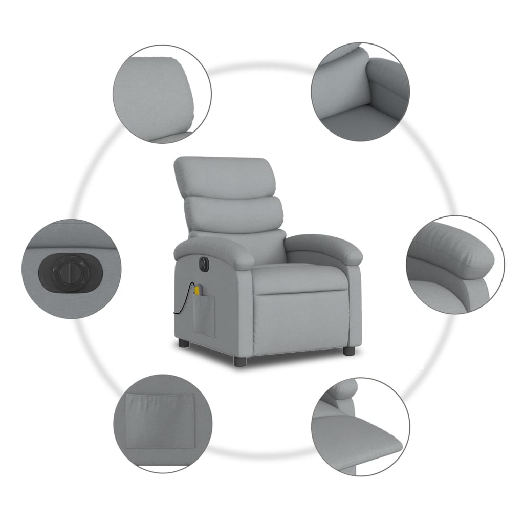 vidaXL Electric Massage Recliner Chair Light Gray Fabric-5