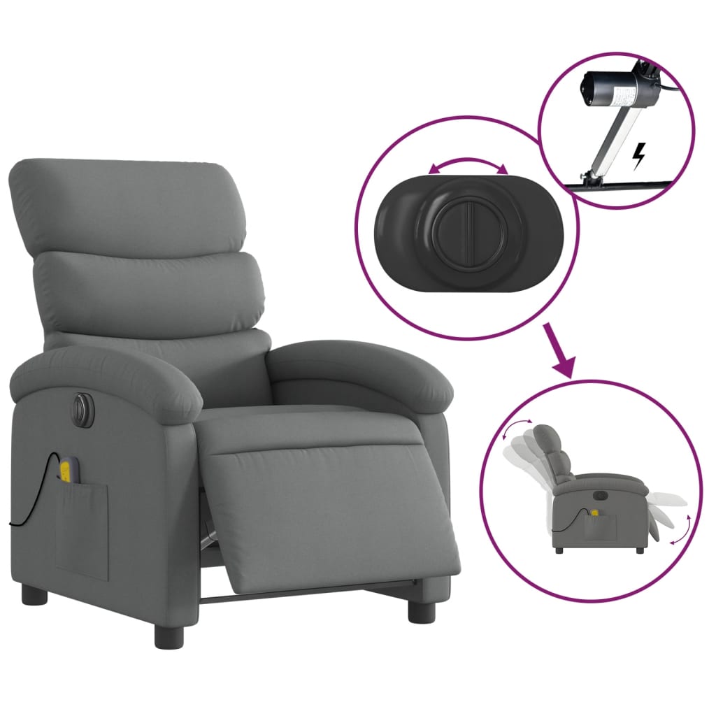 vidaXL Electric Massage Recliner Chair Dark Gray Fabric-3