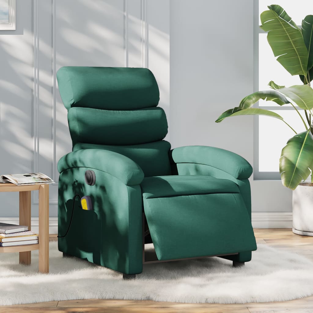 vidaXL Electric Massage Recliner Chair Dark Green Fabric-0