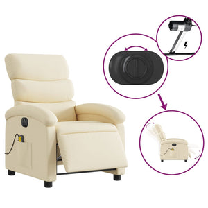 vidaXL Electric Massage Recliner Chair Cream Fabric-3