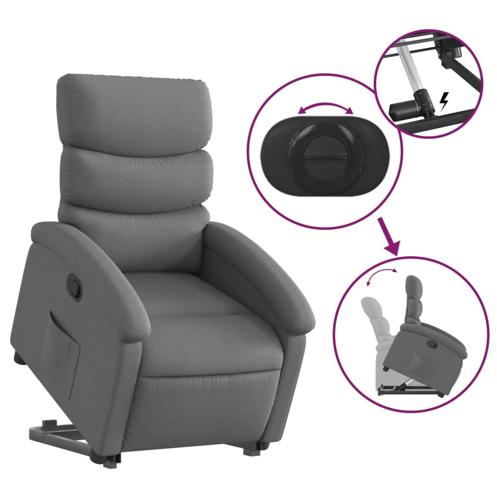 vidaXL Stand up Recliner Chair Dark Gray Fabric-3