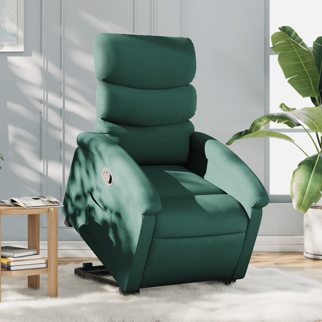 vidaXL Stand up Recliner Chair Dark Green Fabric-0