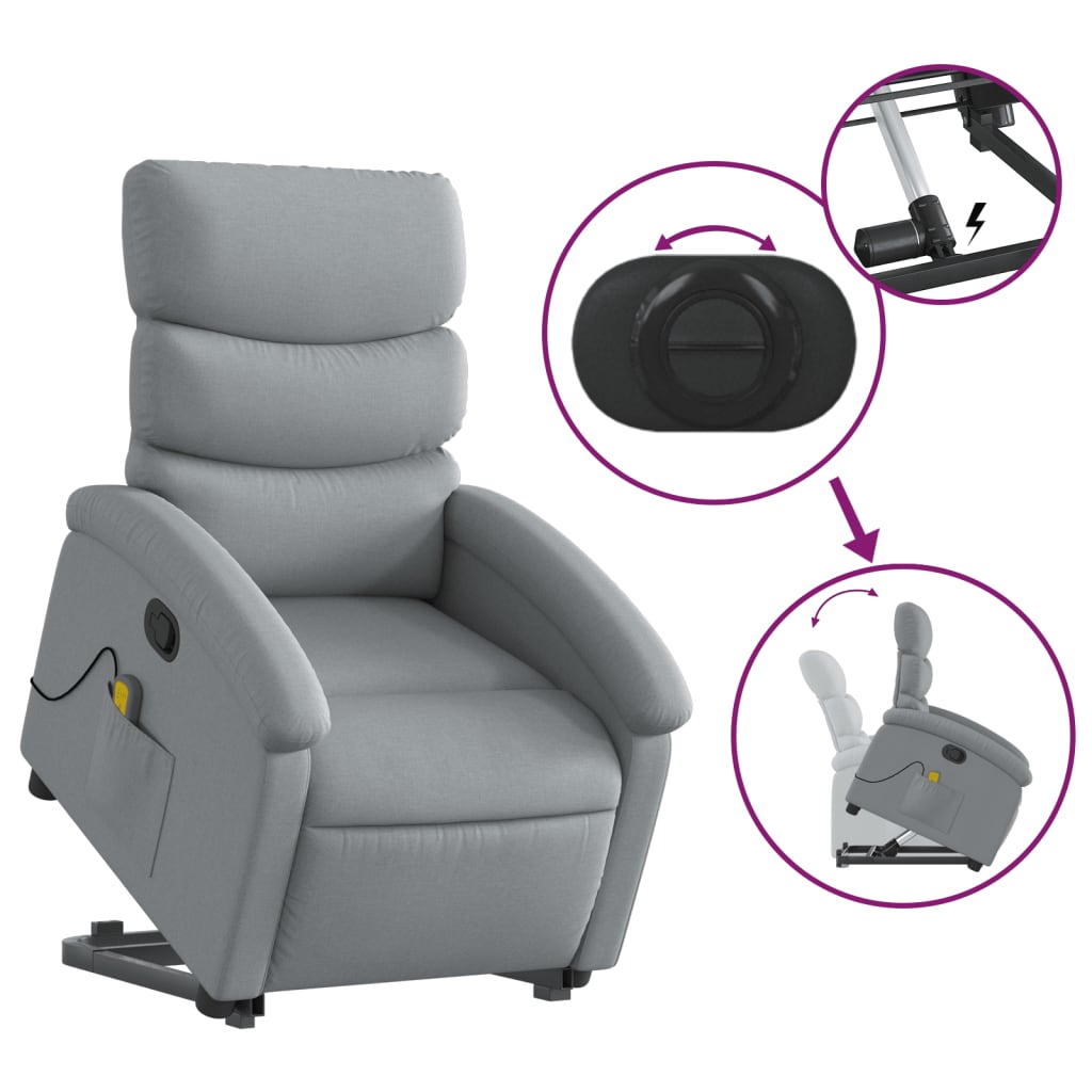 vidaXL Stand up Massage Recliner Chair Light Gray Fabric-3