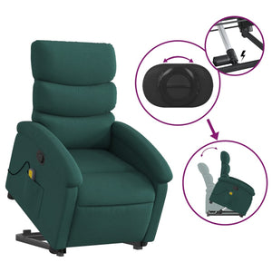 vidaXL Stand up Massage Recliner Chair Dark Green Fabric-7