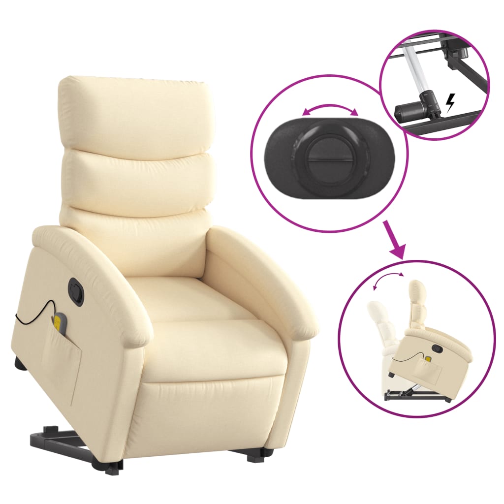 vidaXL Stand up Massage Recliner Chair Cream Fabric-3