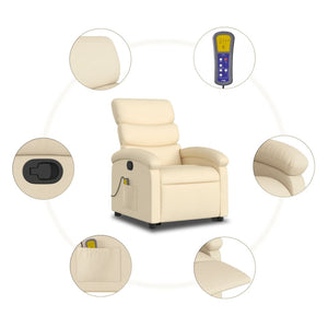 vidaXL Stand up Massage Recliner Chair Cream Fabric-5