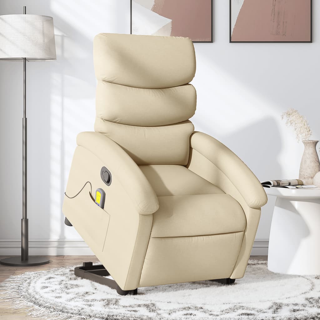 vidaXL Stand up Massage Recliner Chair Cream Fabric-0