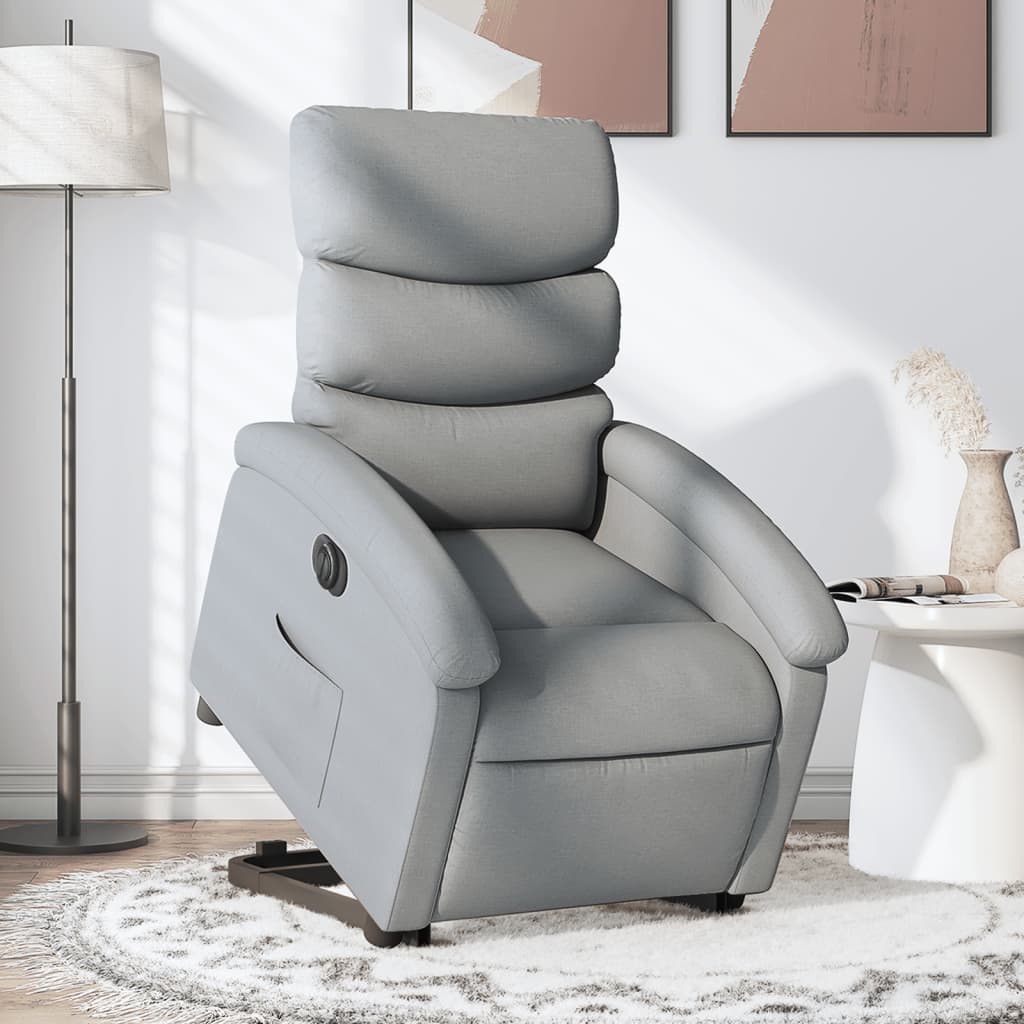 vidaXL Electric Stand up Recliner Chair Light Gray Fabric-0