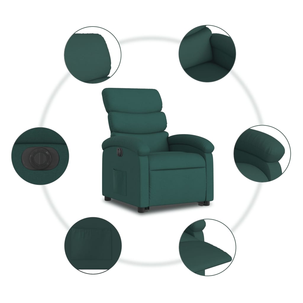 vidaXL Electric Stand up Recliner Chair Dark Green Fabric-5