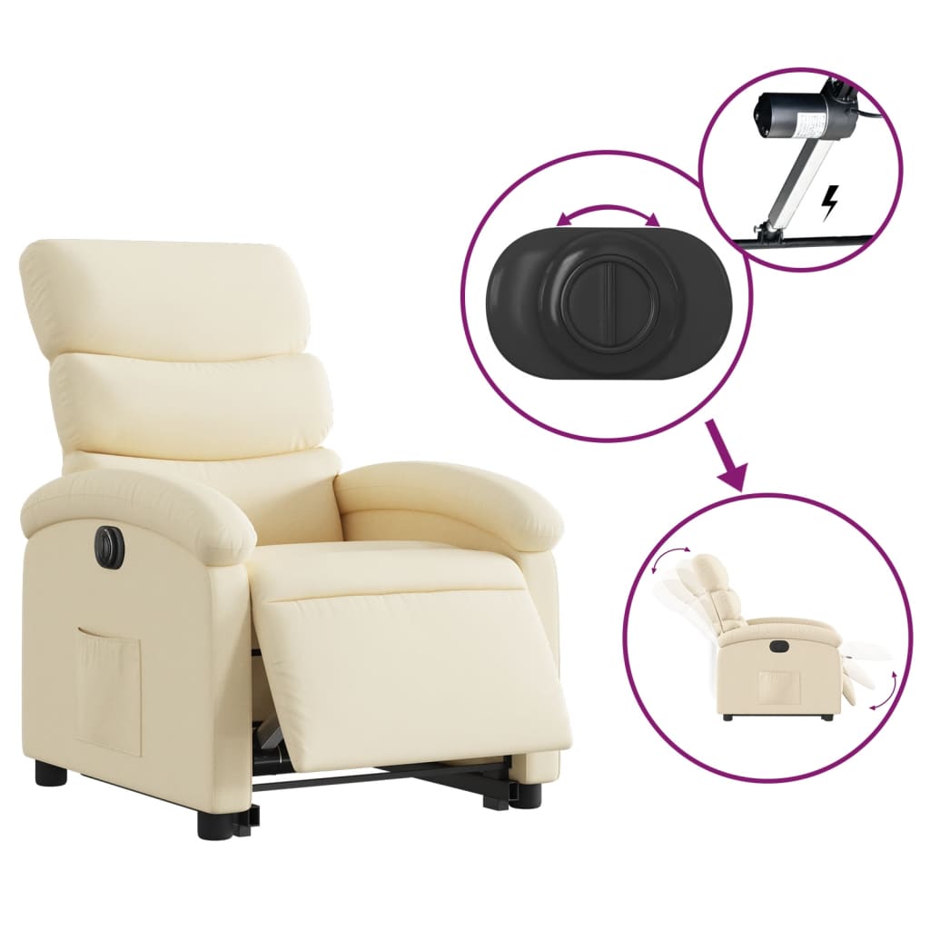 vidaXL Electric Stand up Recliner Chair Cream Fabric-3