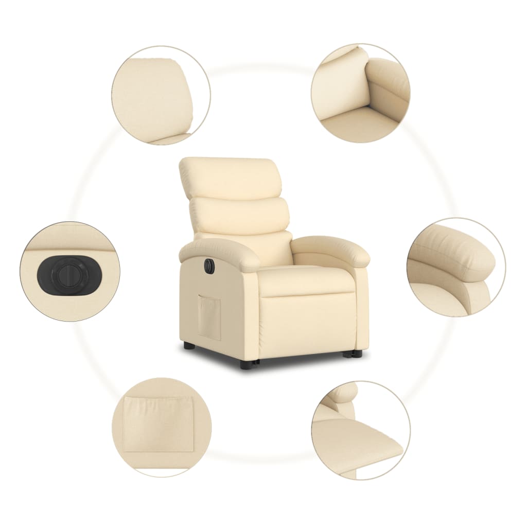 vidaXL Electric Stand up Recliner Chair Cream Fabric-5