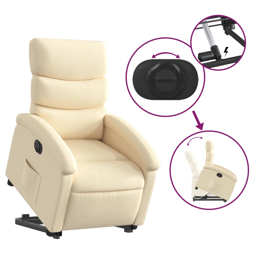 vidaXL Electric Stand up Recliner Chair Cream Fabric-7