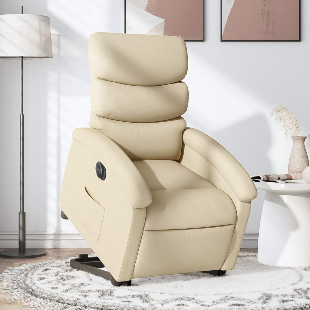 vidaXL Electric Stand up Recliner Chair Cream Fabric-0