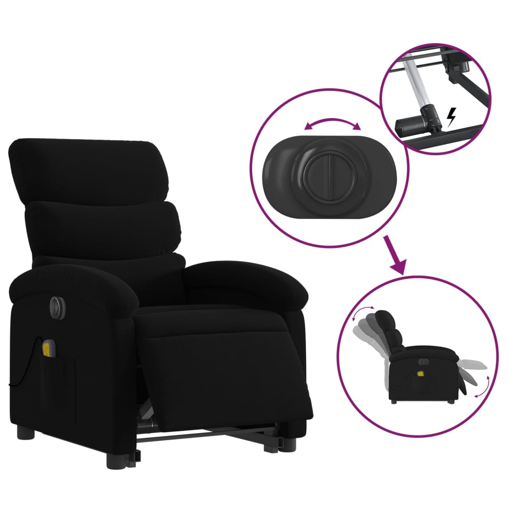 vidaXL Electric Stand up Massage Recliner Chair Black Fabric-3