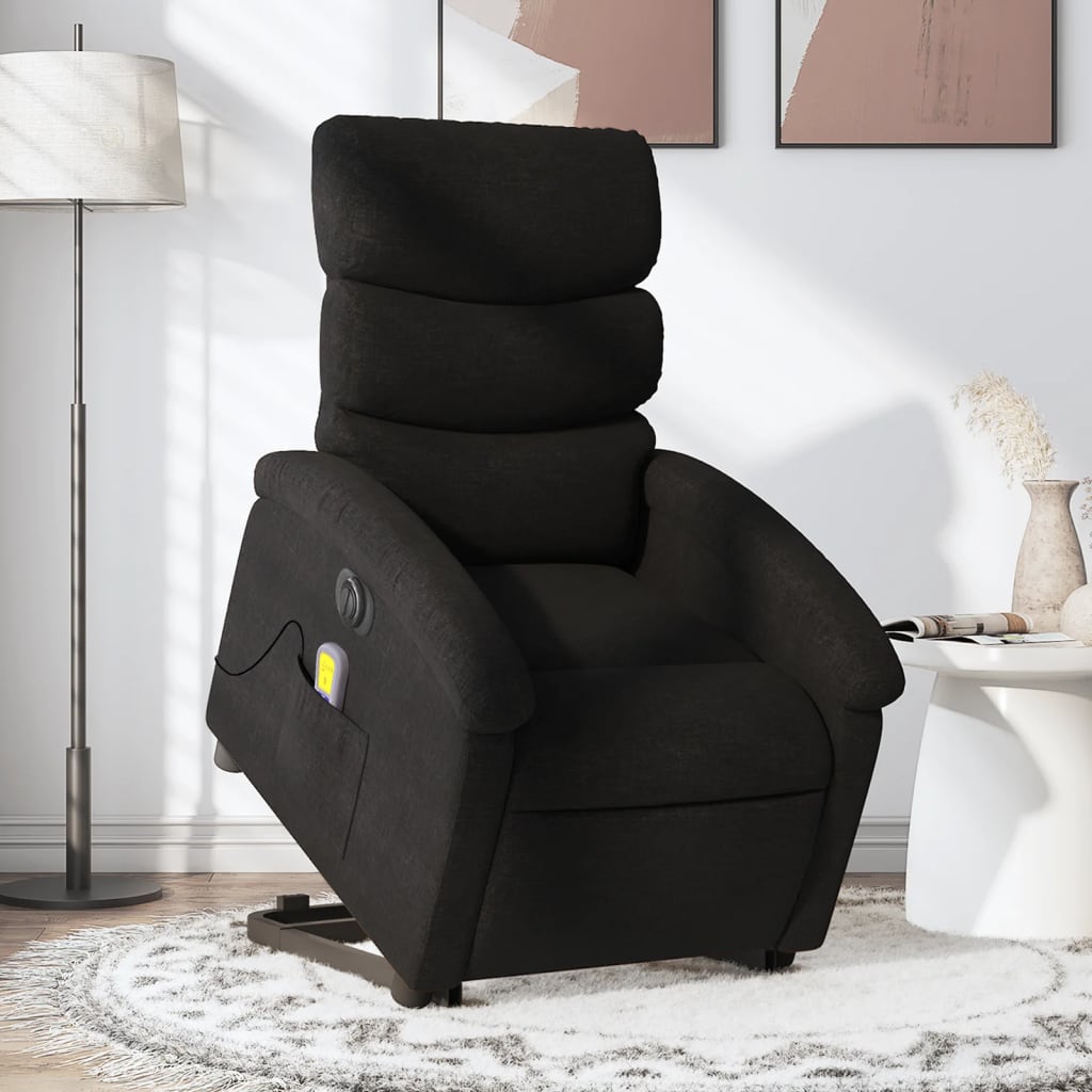 vidaXL Electric Stand up Massage Recliner Chair Black Fabric-0