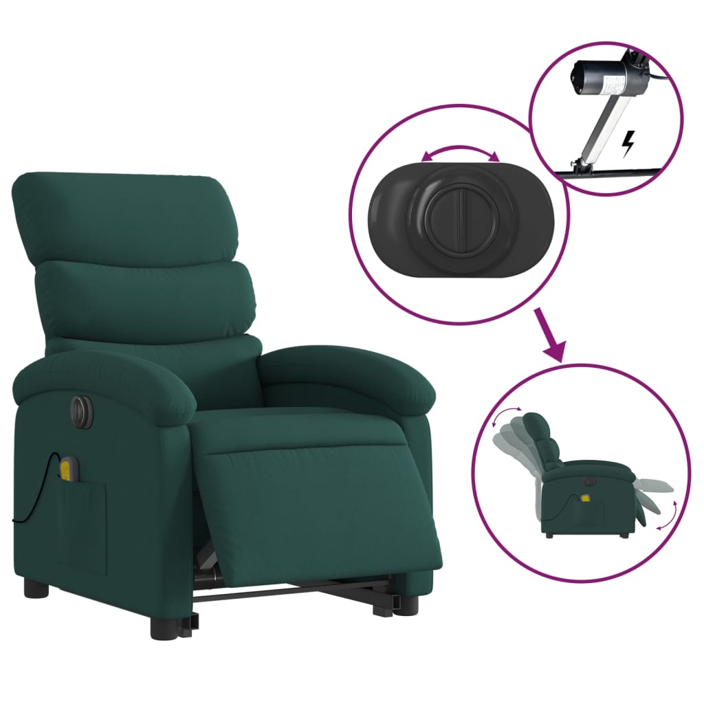 vidaXL Electric Stand up Massage Recliner Chair Dark Green Fabric-3