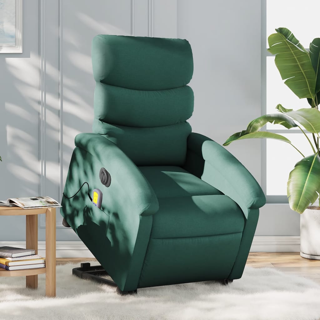 vidaXL Electric Stand up Massage Recliner Chair Dark Green Fabric-0