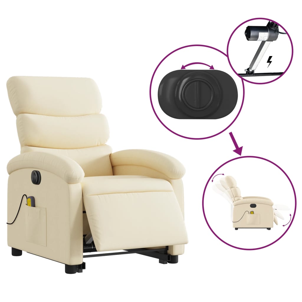 vidaXL Electric Stand up Massage Recliner Chair Cream Fabric-3