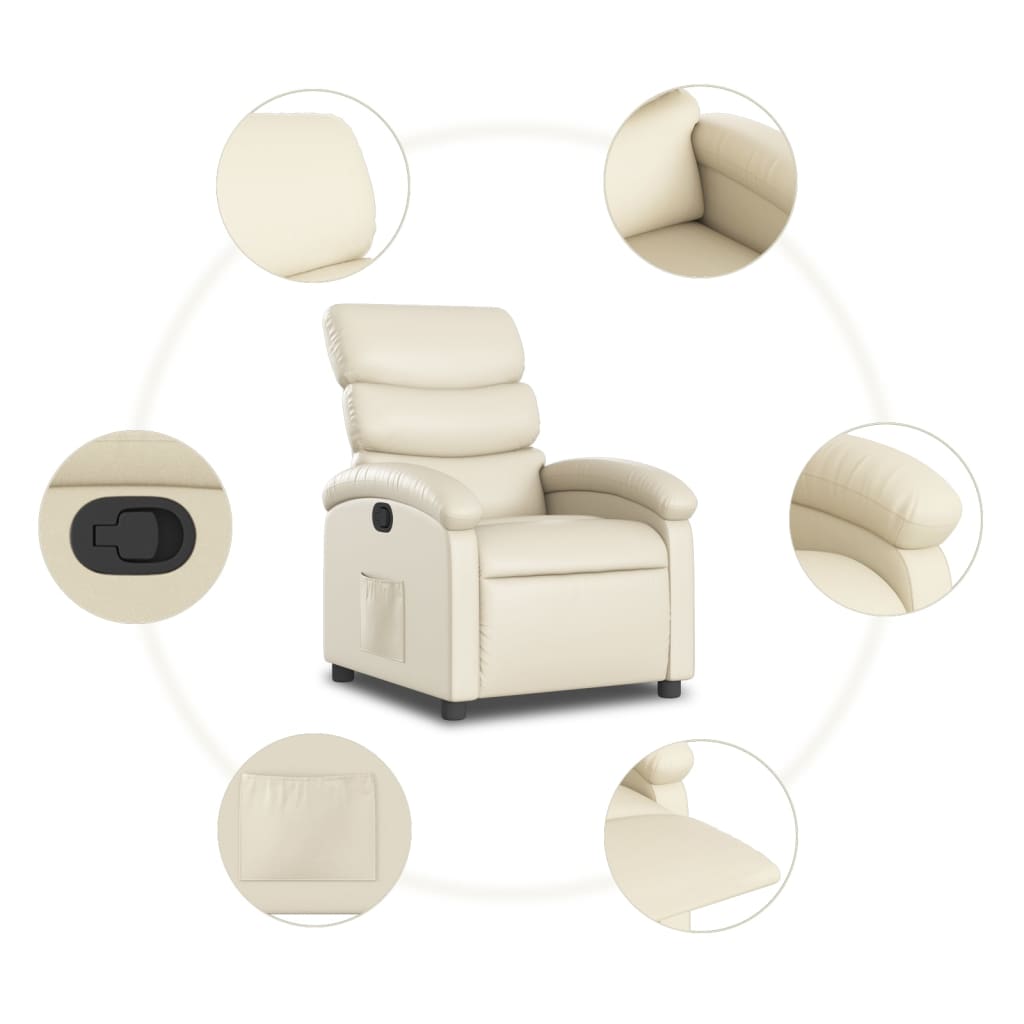 vidaXL Recliner Chair Cream Faux Leather-5