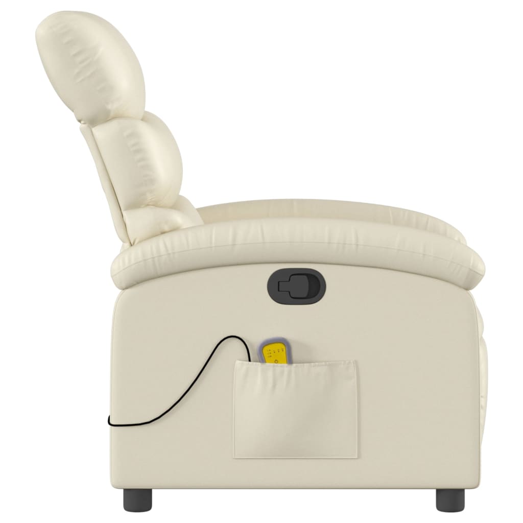 vidaXL Massage Recliner Chair Cream Faux Leather-2